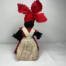 Vintage 1950s Handmade Yarn Doll Bell, in Red Dress, 6" New Orleans, LA Folk Art