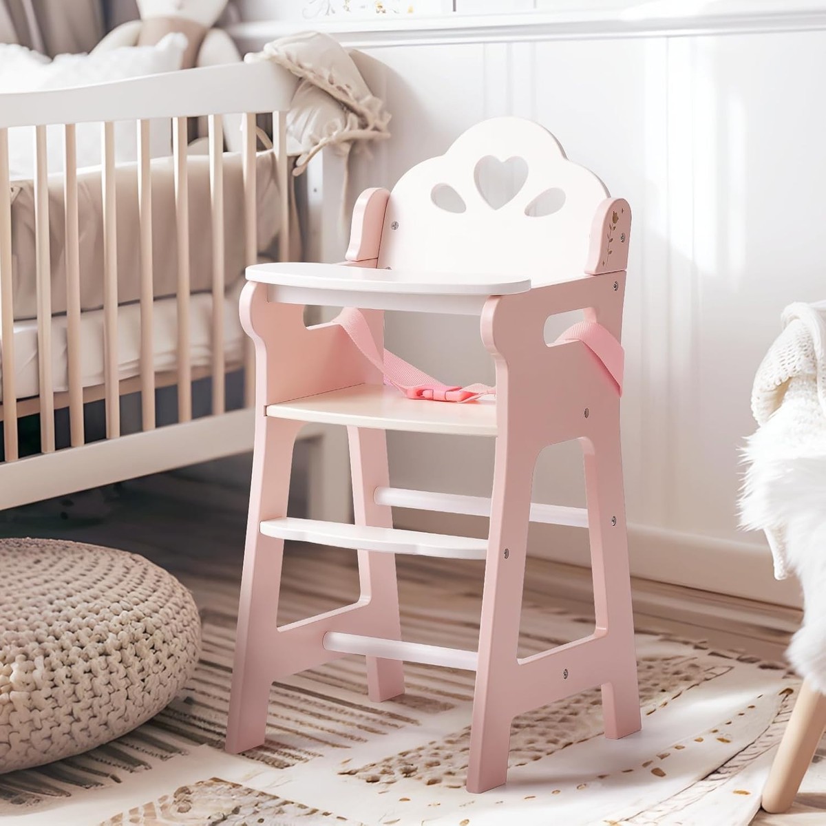 Robud Doll High Chair for Baby Dolls Wooden Doll Play Furniture