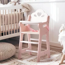 Robud Doll High Chair for Baby Dolls Wooden Doll Play Furniture with Seat Belt