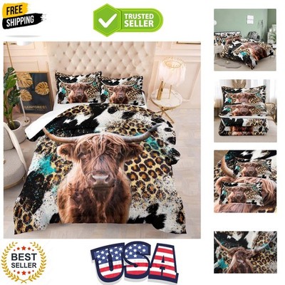 Western Highland Cow Bedding Queen Size Wild Cow Print Comforter Sets for Kid...