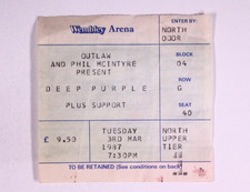 Deep Purple Concert Ticket original Wembley Arena London March 3rd 1987
