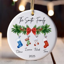 Personalized Family of 4 Ceramic Ornament Christmas Decor Stocking Keepsake