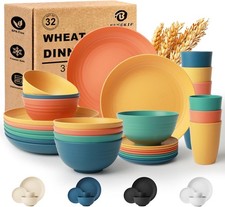 Wheat Straw Dinnerware Sets for 8, Unbreakable Plates and Bowls Sets for 8, 32-P