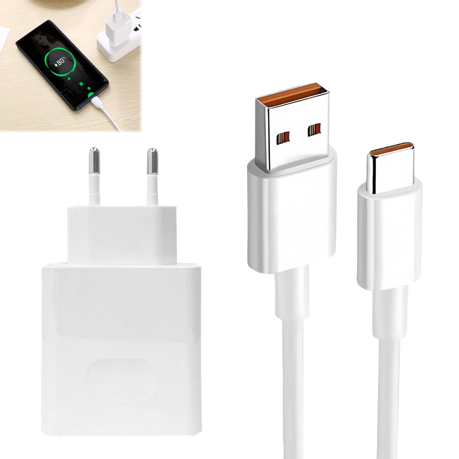Chargeur rapide Supercharge 66W adaptateur secteur USB C pour Honor et Huawei