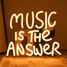 Music Is The Answer Neon Sign for Wall Decor Warm White Letter Neon Light Liv...
