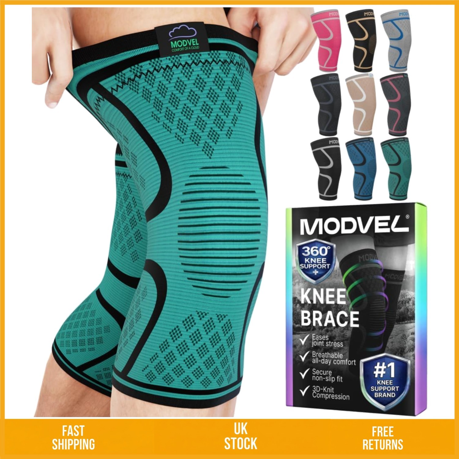 Supportive Compression Knee Brace Sleeve for Pain Relief Meniscus Tear 2 Pack