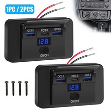 12V/24V USB Charging Panel w/ LED Voltage Display Dual USB-A QC3.0  USB-C PD3.0