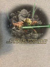 Vintage T-Shirt Star Wars Size Youth XL 1999 Gray Yoda Fights With Light Saber