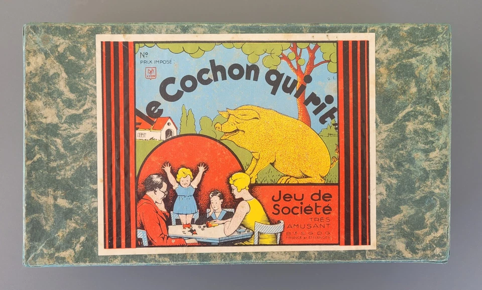 ancien complet coffret 6 cochon qui rit bois 6 joueurs jeu societe jeton - Photo 2/4
