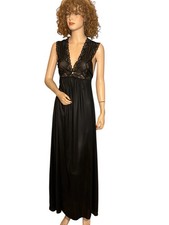 Vintage Diane Von Furstenberg Long Black Nylon Nightgown Sz S Petite