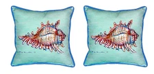 Pair of Betsy Drake Conch - Teal Large Indoor Outdoor Pillows 18 Inch X 18 Inch