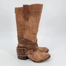 Freebird by Steven Dkota Brown Distressed Tall Western Boho Leather Boots 6 FLAW