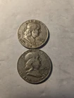 1952-D-1953-D Silver Ben Franklin Half Dollar Average Circ 2 coins 1.00 Face 90%