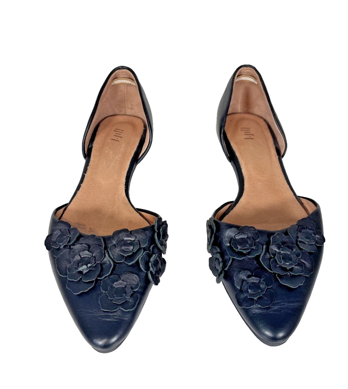 J Jill Black Leather D’Orsay Flats Womens 9 Floral Applique Pointed Toe Chic