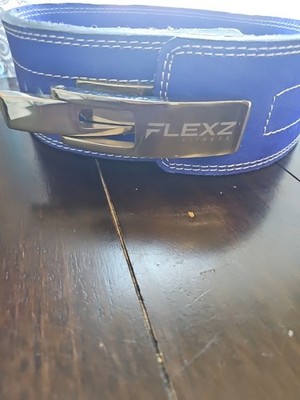 Flexz Fitness Leather Weight Lifting Belt 13MM Blue , S/M 37In