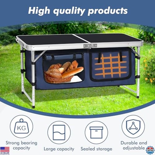 Folding Aluminum Camping Table with Adjustable Legs for Outdoor BBQ & Picnic - Picture 4 of 6