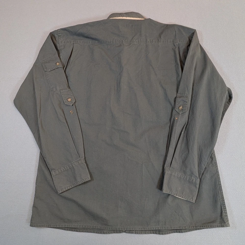 Cabelas Safari Series Men's Size Large Shirt Green Cotton Safari Double Pocket - Image 3 of 4