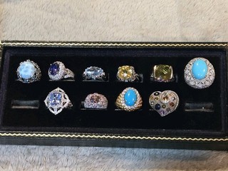 ESTATE STERLING SILVER & CUBIC ZIRCONIA GEMSTONE RING LOT 10PCS LARGE RINGS