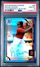 2015 BOWMAN CHROME AUTO PROSPECT BLUE REFRACTOR RAFAEL DEVERS 34/150 PSA 10 AUTO