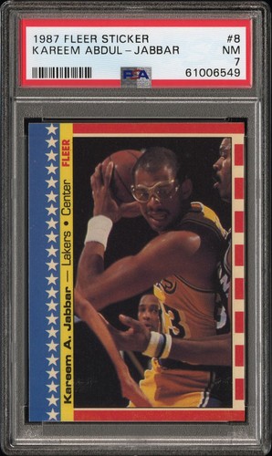 1987-88 Fleer Sticker Kareem Abdul-Jabbar #8 PSA 7 IM1