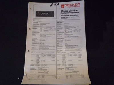 Original Service Manual Schaltplan Becker Mexico Cassette Vollstereo Reverse