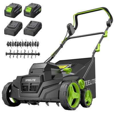 #ad #ad Steelite 2x21V 15 Inch Cordless Dethatcher and Scarifier with 2x4.0 Ah Batteries $229.99