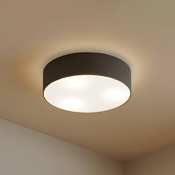 Lindby Led Textil Deckenleuchte Rund 40 Cm, Deckenlampe Stoff Grau, 3Xe27 Max. 6-image