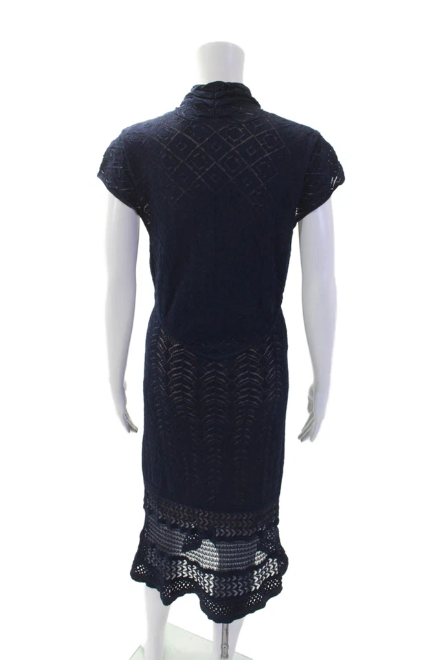 Vestido justo Catherine Malandrino feminino azul escuro manga curta maxi tamanho M - Imagem 3 de 4