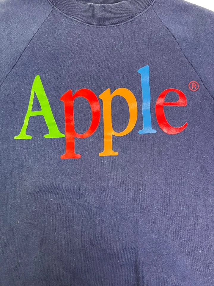 Felpa media vintage Apple Computers logo arcobaleno girocollo blu navy - Immagine 2 di 4