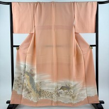 JAPANESE KIMONO IROTOMESODE SALMON PINK 160cm 5 ft 3 in PURE SILK FF8672