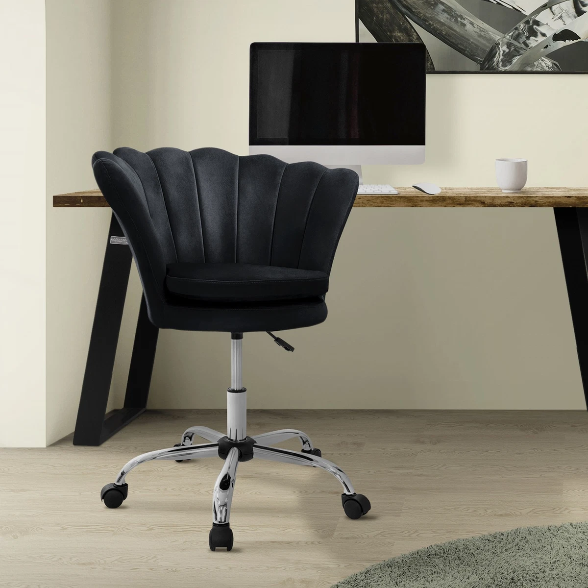 Silla de oficina asiento de terciopelo negro sillón ergonomico moderno