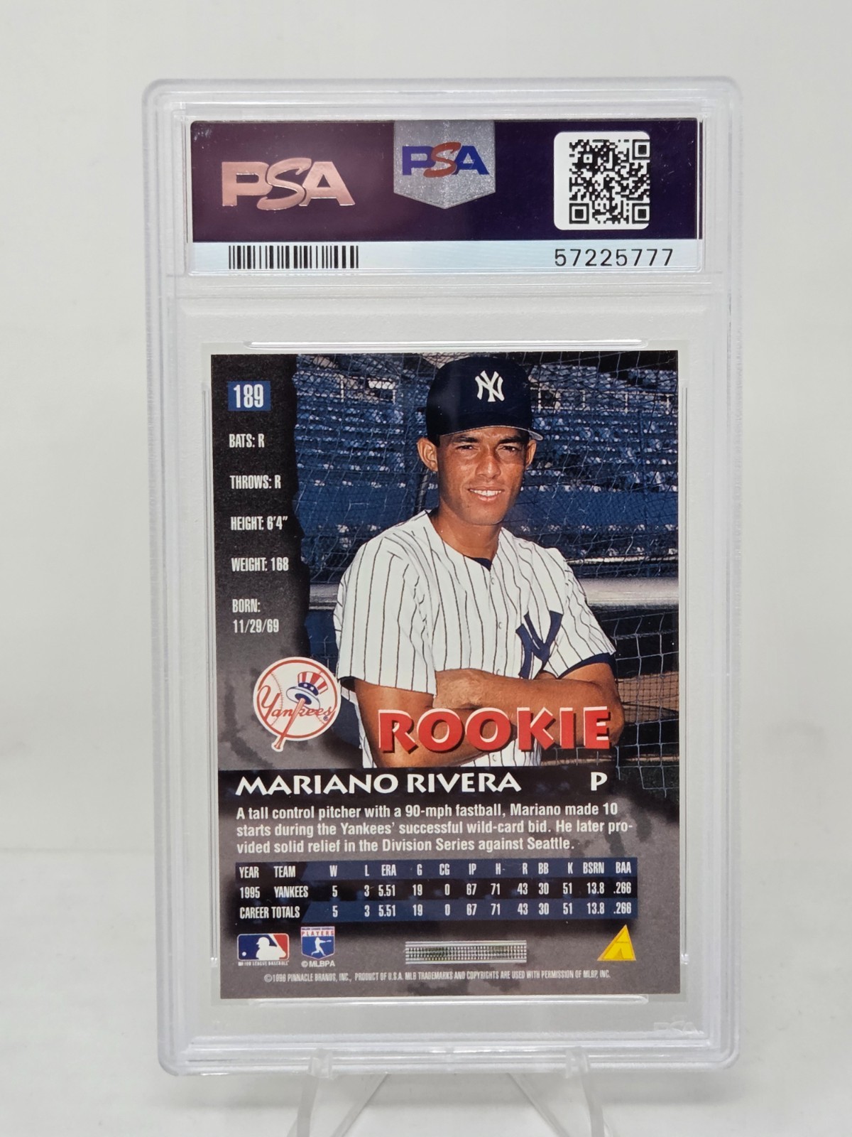 1996 Pinnacle MARIANO RIVERA RC CARD PSA 8 NM-MT view 2