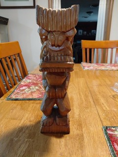 14" Vintage Hand Carved Tiki God Hawaiian Statue Rare