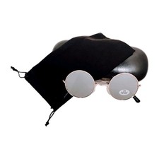 Round Sunglasses W/Gold Frame Silver Mirrored Polycarbonate Lenses. With Case.