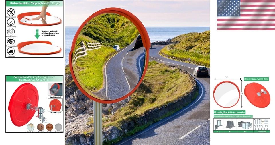 Espelho de segurança convexo 32", espelho de vigilância ajustável - Imagem 2 de 4