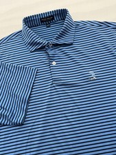 Peter Millar Polo Shirt Mens Large Pinehurst Blue Striped Crown Crafted Golf