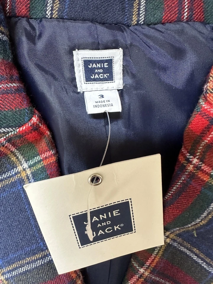 Abrigo deportivo a cuadros de lana Janie and Jack para niños talla 3 Foto 3 de 4