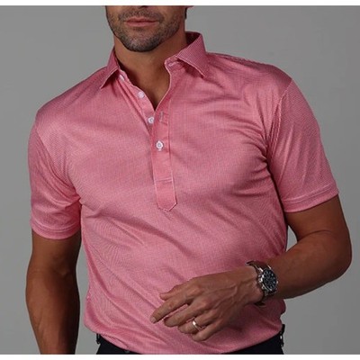 Collars & Co Mens Large-Tall Dress Collar Polo Red Houndstooth Performance NEW