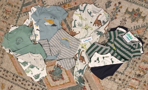 NEW Dinosaur Bundle 8 Short Sleeve, 1 Pant, 1 Footie Baby Boy 6-9 Mos