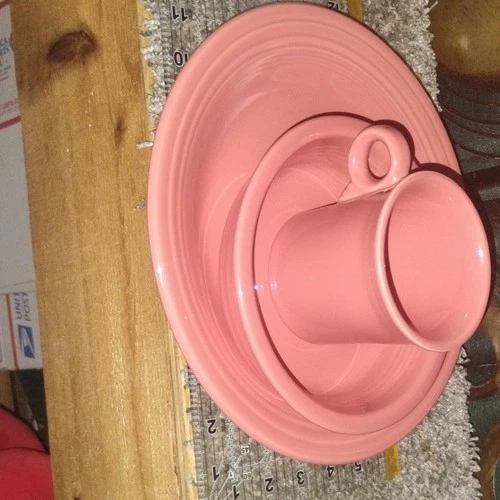 Fiesta Pink Ceramic Cup & Saucer Set USA Glossy Finish