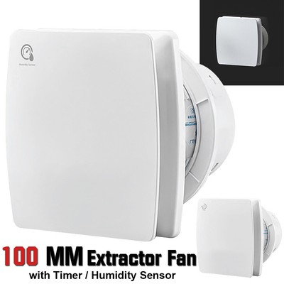 Silent Bathroom Extractor Fan 100mm with Backflow Flap Timer Humidity ...