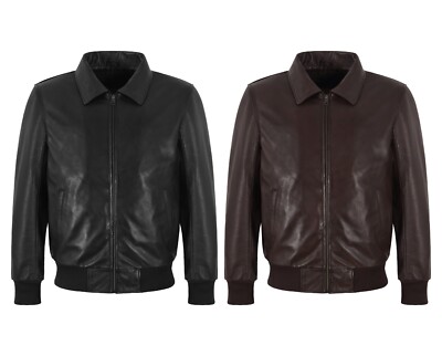 Herren 70er Bomber Lederjacke klassischer Kragen Stil Street inspiriert Jacke