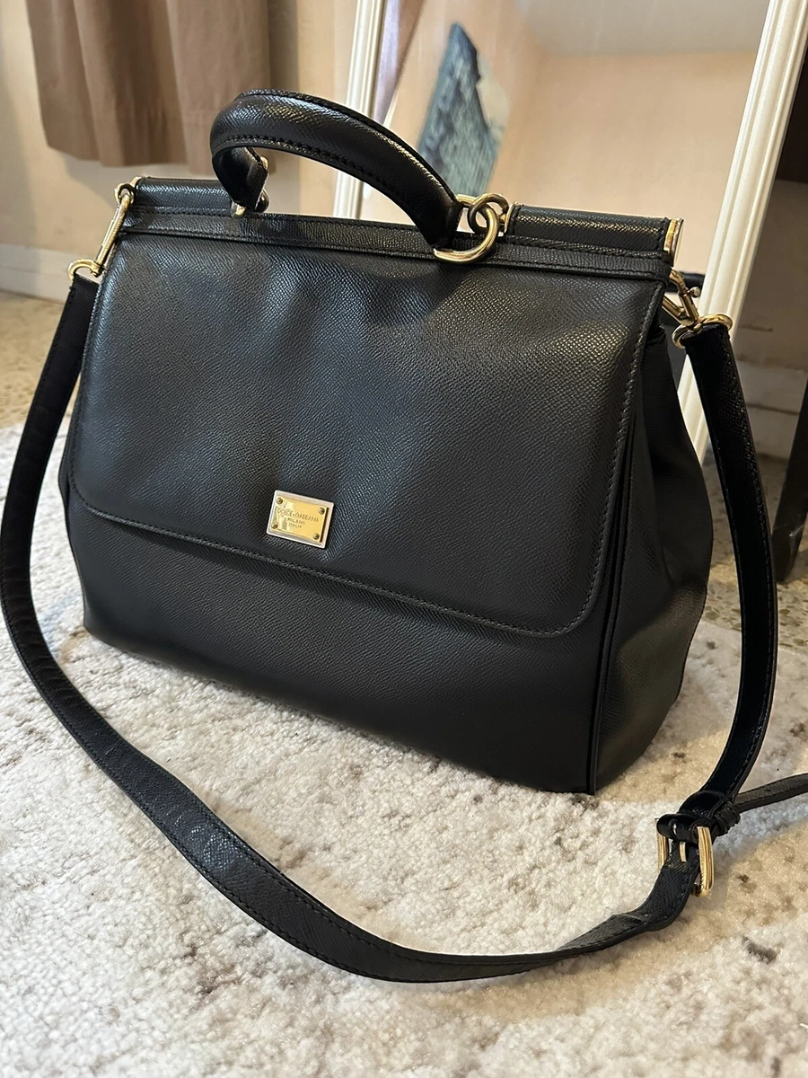 Dolce Gabbana Original Sicily Bag with Top Handle Black Leather Medium Size