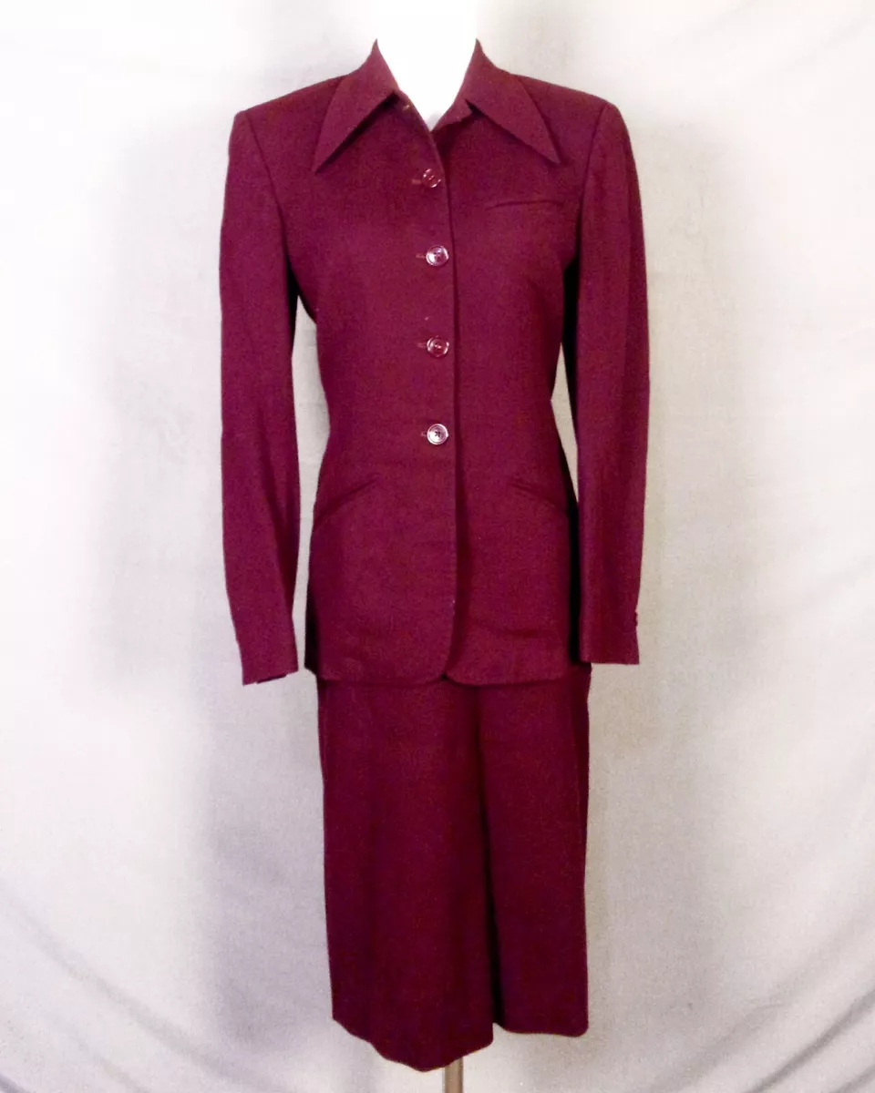 vintage 40s 50s Rosenblum California MINTY Burgandy 2 Pc Wool