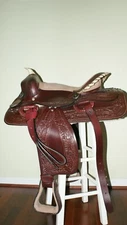 Beautiful 16" Hand Tooled Brown Leather Western Show Saddle (STL-1100)
