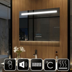 LED Badspiegel mit Touch Uhr Bluetooth Badezimmerspiegel 80x60 cm