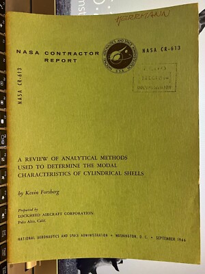 1966 Apollo NASA Report CR-613 Review .analytical meth. cylindrical shells. ELDO