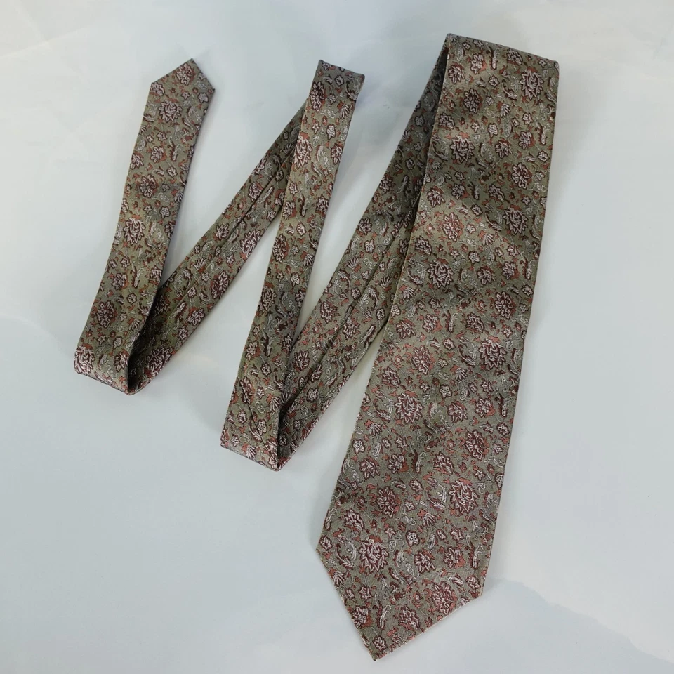 KARL LAGERFELD Neck Tie Men Gray Pink Floral Silk Suit Boho Jacquard Cool Japan - Image 3 of 4