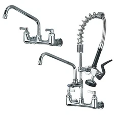 Commercial Chrome Kitchen Sink Faucet Wall Mount 8''Center Dual Handle Mixer Tap