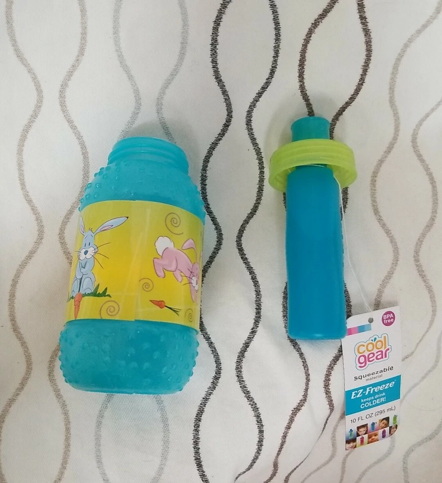 Cool Gear EZ FREEZE GEL STICK CHUG Water 2 Bottle Blue&Pink  Bunny  10 fl oz - Image 4 of 4
